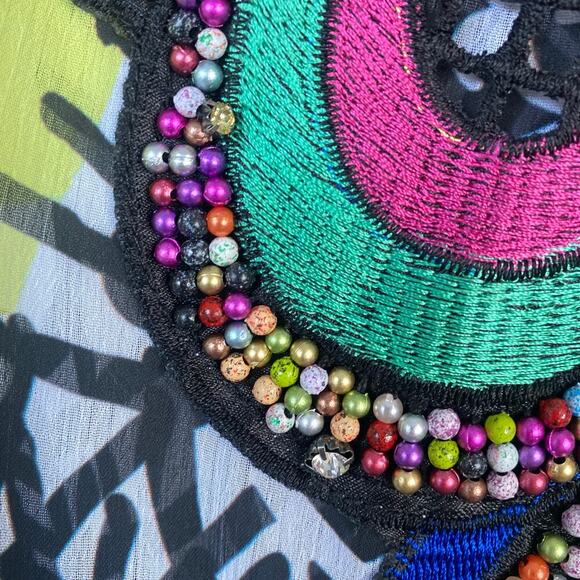 DESIGUAL Natalia Colorful Tunic Dress Size 38 US 6 Beaded Rainbow Art to Wear - Picture 5 of 6